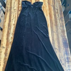 Strapless black velvet dress